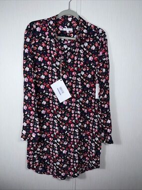NWT Equipment M Dress Black Multicolored Floral Long Sleeve Viscose Button Down